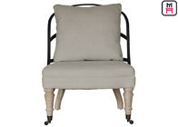 Metal Backrest Armless Sofa Chair With Wheels , Rustic Wood Leg Sitting Room Chairs