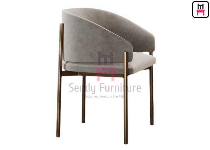 Grey Velvet Shell Back Stainless Steel Dining Chair With Armrests