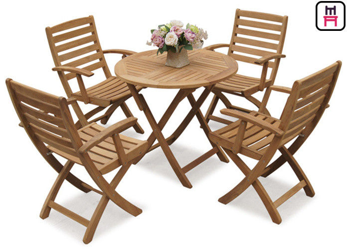 Rectangle / Round / Square Folding Table And Chairs Solid Wood Garden Furniture Sets 