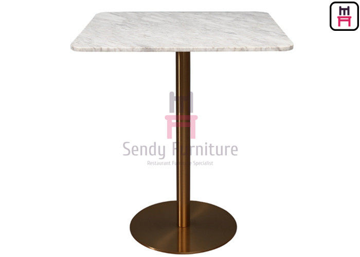 Marmo Calacatta Marble Table with Brushed Gold Stainless Steel Base For Restaurant / Hotel