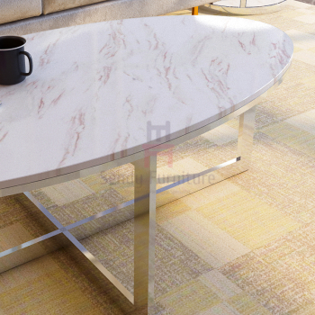 Vidro moderado/base de aço inoxidável forma de mármore retangular oval da mesa de centro X
