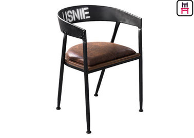 comprar Couro e metal do sótão que jantam cadeiras, metal preto industrial que janta cadeiras com braços online manufacture