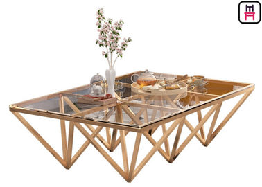 comprar Mesa de centro de aço inoxidável superior de vidro moderada interna com base geométrica do triângulo online manufacture