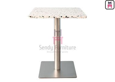 comprar mesa de jantar do restaurante da pedra de quartzo da espessura de 2cm com base de aço inoxidável de Chrome online manufacture
