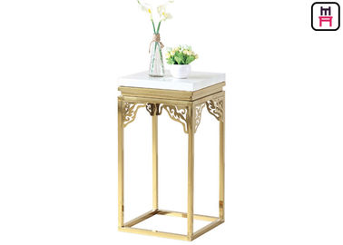 Mesa de centro de aço inoxidável de mármore quadrada elegante que cinzela o suporte de flor de canto