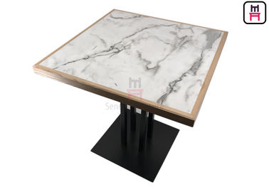 Teste padrão de mármore branco HPL da mesa de jantar da estratificação do bufete de 4 pessoas com borda da madeira de pinho