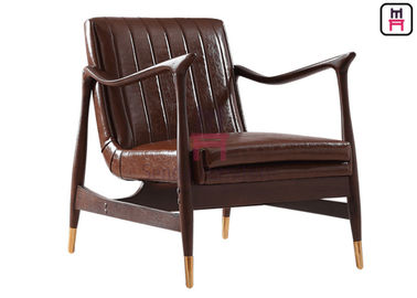 Cinza de couro da cadeira do sofá de Brown quadro de madeira da única com pés de cobre 73 * 68 * 85cm